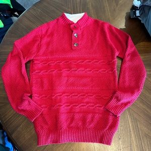 Boys red knit button up pull over holiday Christmas sweater